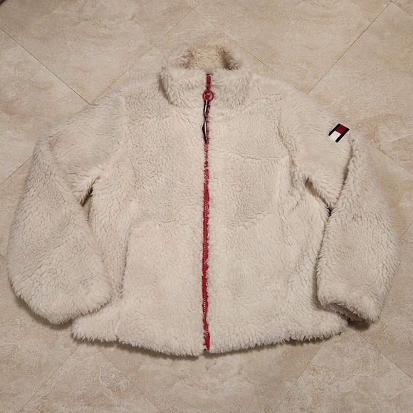 Tommy Hilfiger Womens M Medium Sherpa Fleece Deep Pile Furry Sweatshirt Jacket - Picture 2 of 16